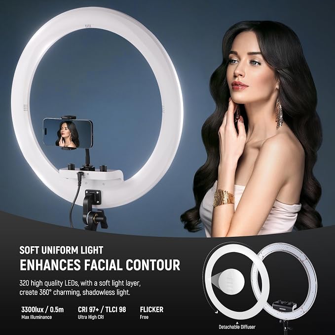 NEEWER 18 inch Ring Light with Tripod Stand and Phone Holder, Ultra Thin Video