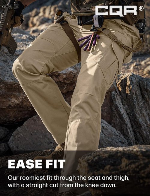 CQR Men's Tactical Pants - Lightweight Water-Resistant Ripstop Cargo Pants for Outdoor Hiking
