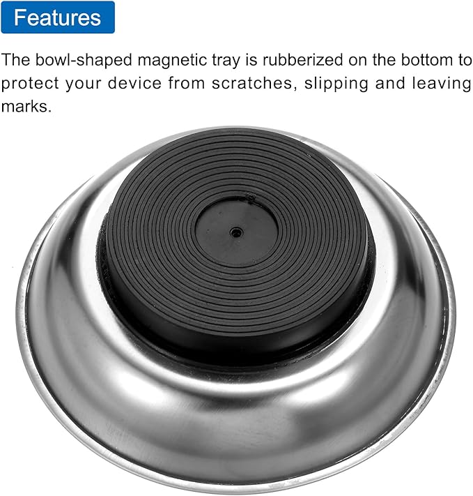 HARFINGTON Round Magnetic Tray 4" x 1.26" Stainless Steel Magnet Tool Tray Parts Holder for Socket Screw Nuts Bolts Pin Washers Metal Parts