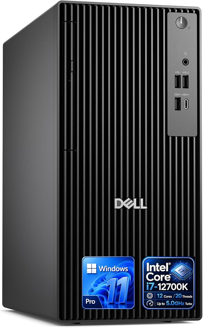 Dell Desktop Tower, Intel Core i7-12700K(12 Cores, 20 Threads) Processor, 32GB DDR5 RAM, 1TB PCIe SSD, Dual 4K Monitor Support (HDMI & DP), Wi-Fi, Bluetooth, USB-C, Windows 11 Pro, Wired KB & Mouse