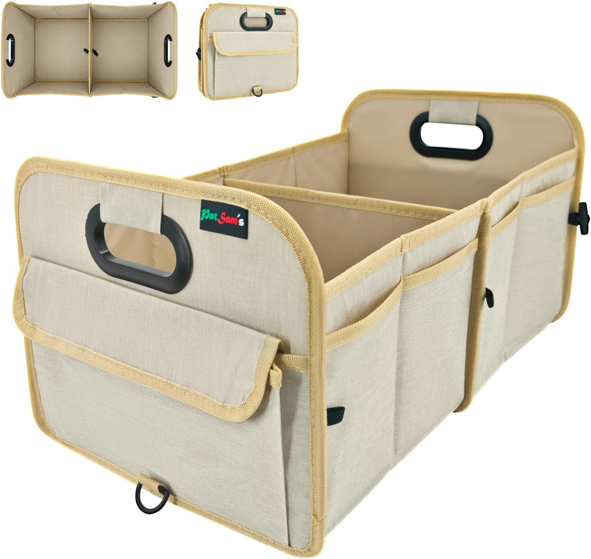 PAT SAM'S Trunk Organizer for SUV, Collapsible Car Trunk Organizer with Dividers, Waterproof 600D Oxford, Non-Slip Storage Organizer for Groceries, Tools, Travel, Truck & Car (Black)
