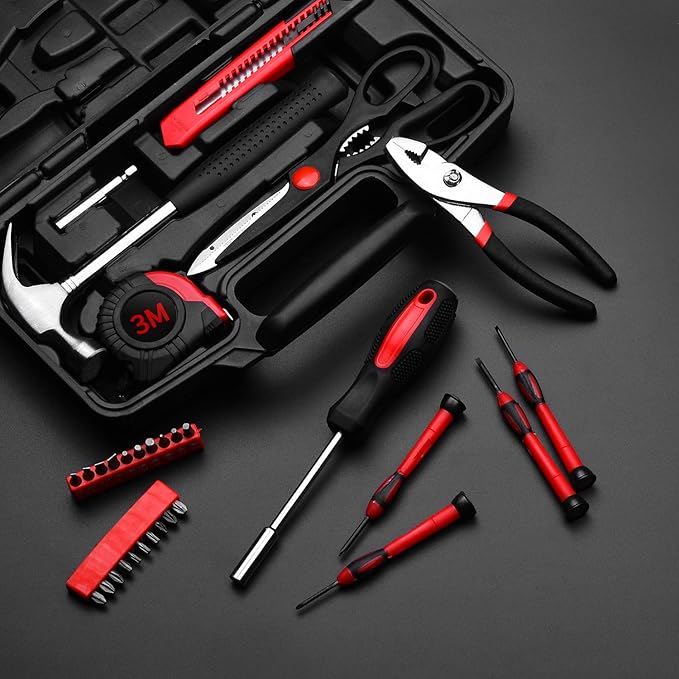39-Piece Household Tools Kit - Small Basic Home Tool Set with Plastic Toolbox - Great for College Students, Household Use & More