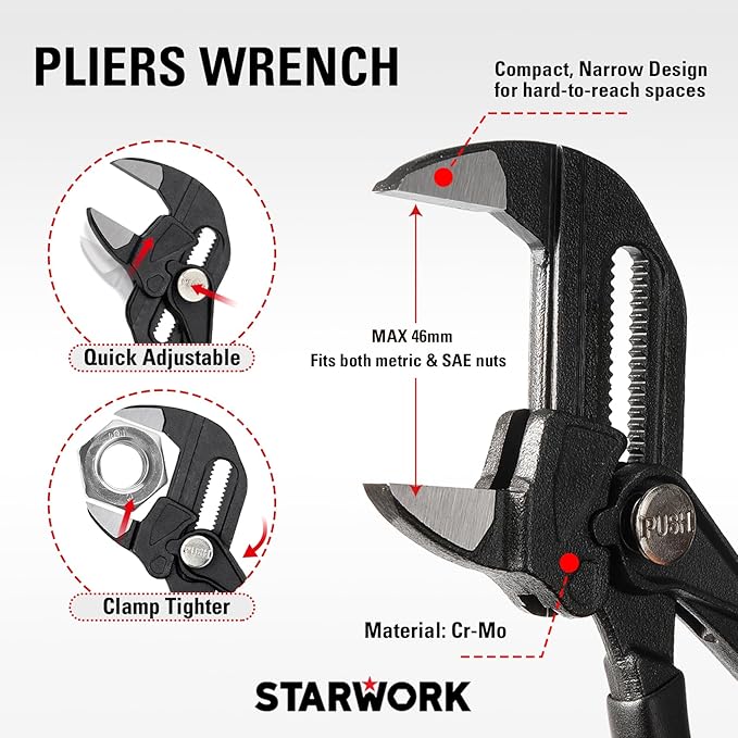 STARWORK TRUE MECHANIC 312-Piece Mechanics Tool Set and Socket Set, Professional【Pliers Wrench 】 SAE/Metric