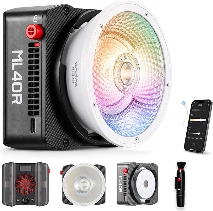 Godox ML40R RGB LED Video Light, Portable COB Photography Light