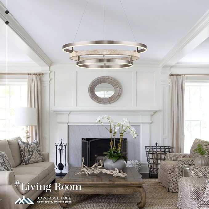 3 Ring LED Chandelier Nickel Round Chandelier Light Fixture Dimmable Foyer