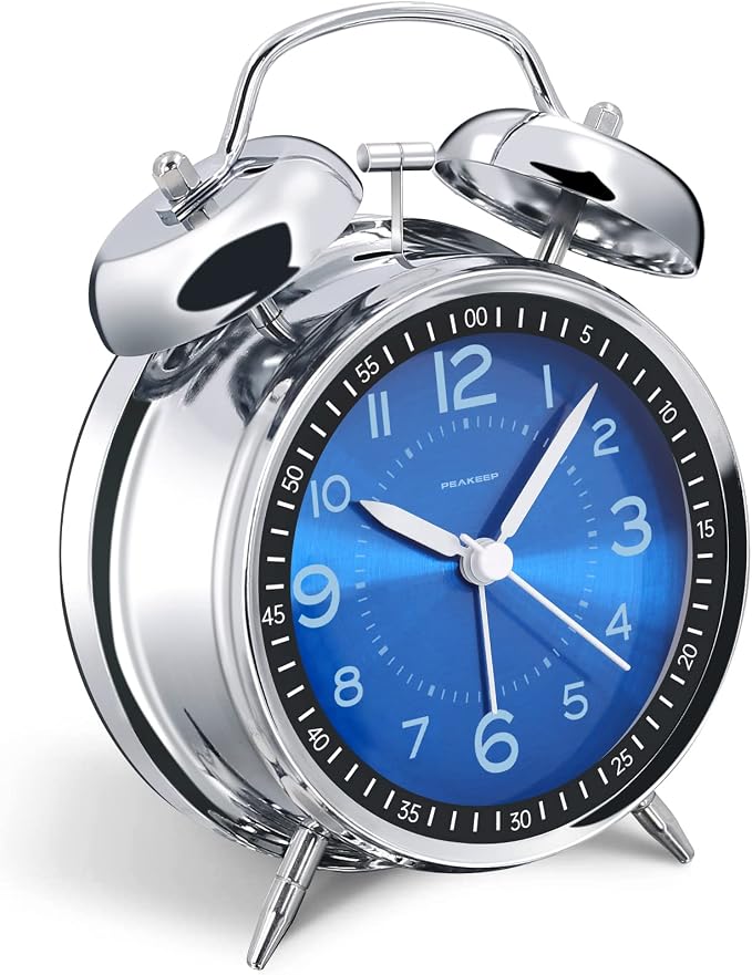 Peakeep Loud Alarm Clock for Heavy Sleepers Adults, Metal 4.5 Inches Twin Bell