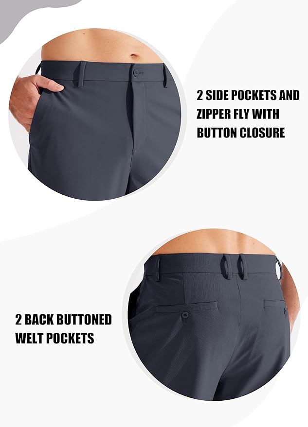 Libin Men's Golf Pants Classic Fit Flat Front Work Dress Pants 29" 31" 33" Stretch Casual Pants Lightweight with Pockets