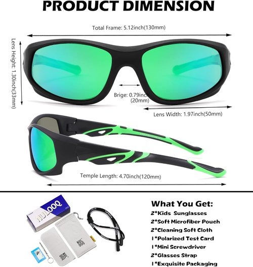 NULOOQ Kids Baseball Sunglasses - Unbreakable Polarized Sports Eyewear for Ages 4-12