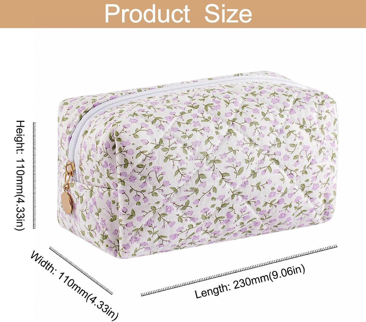 Makeup Bag Travel Cosmetic Bag for Women Girls, Zipper Make Up Pouch, Floral Flowers Toiletry Organizer Makeup, Portable Storage Cosmetic Travel Cloth Bag (Pink+Purple Floral)