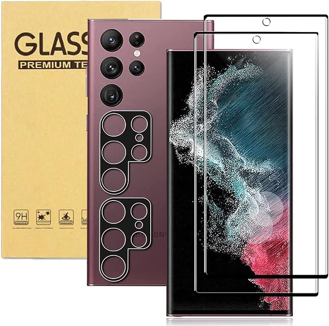 XDesign [2+2 Pack Galaxy S22 Ultra Screen Protector, 9H Tempered Glass Scratch