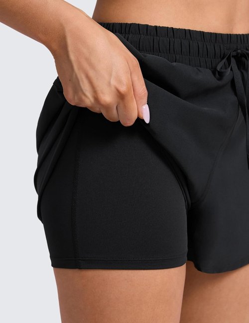 CRZ YOGA Athletic Shorts for Women - High Waisted 2-in-1 Design with Pockets for Tennis & Running