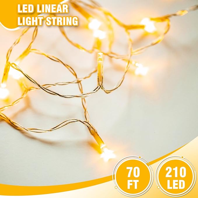 210 LEDs Warm White LED String Lights – 70FT Transparent Wire, Waterproof & Connectable Christmas Tree Lights for Indoor Outdoor Holiday Décor