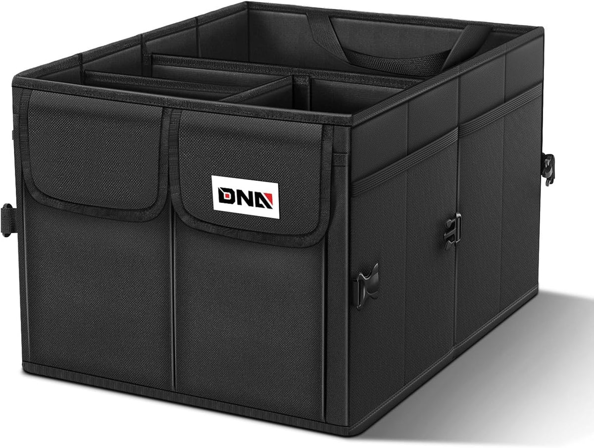 DNA Motoring Trunk Organizer for SUV, Large Capacity Car Organizer and Storage with 4 Compartment, Foldable Trunk Organizer for Car, 60L Black