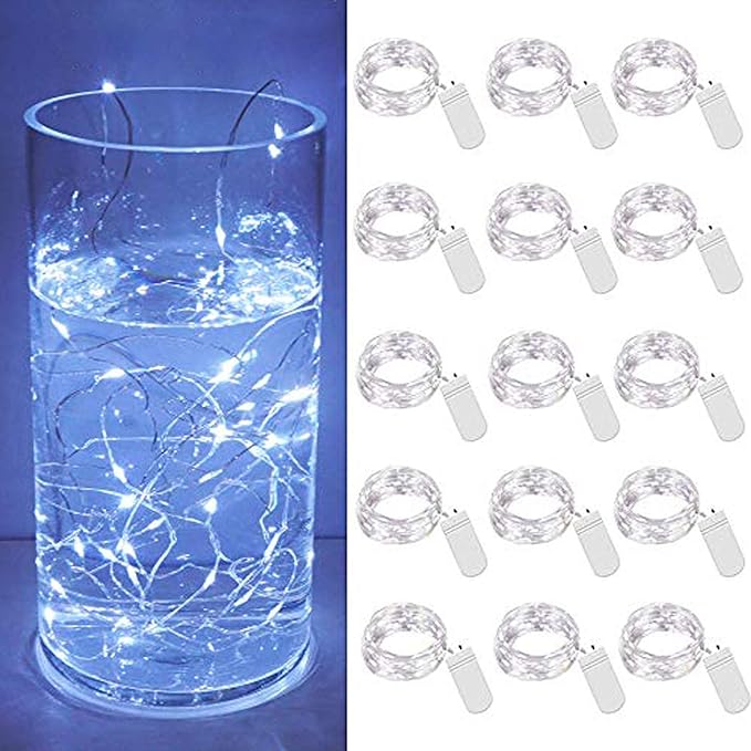 15 Pack 30 LED Micro Starry String Lights Battery Operated(Included),Fairy Waterproof Silver Wire Lights,for DIY Party Garden Wedding Table Indoor&Outdoor Decorations