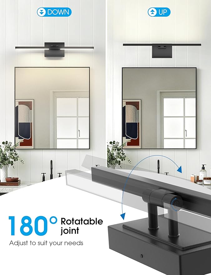 VOLISUN Bathroom Vanity Light 24 inch, 5CCT Dimmable, 24W LED Bathroom Light Fixture Over Mirror, Black Bar Vanity Lights for Bathrooms Mirror Cabinets -ETL Certificated