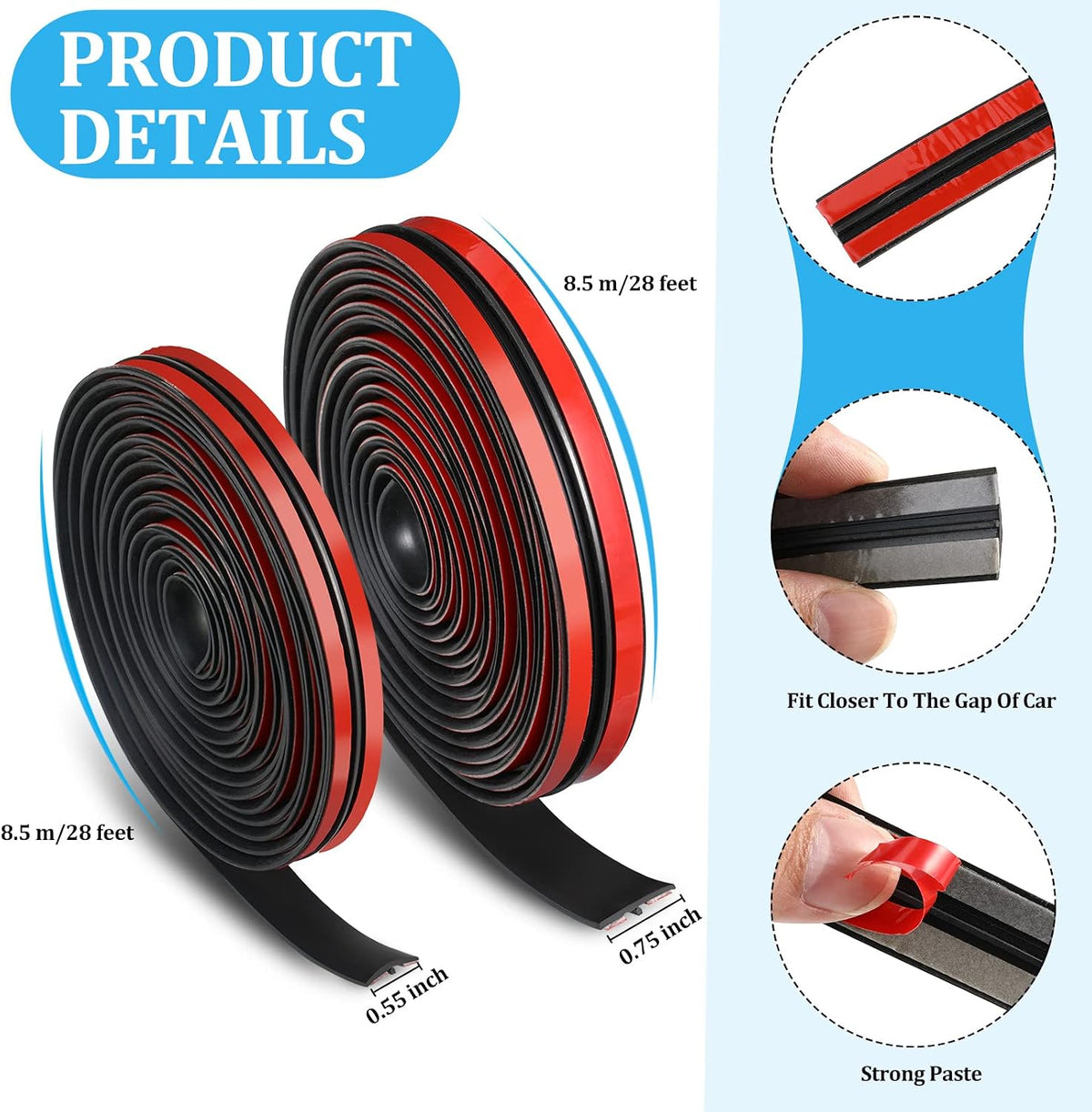 Frienda 56 Feet Car Windshield Rubber Seal Sunroof Cover Windshield Seal Strip T Shape Automotive Weather Stripping 14mm 19mm Cuttable Adhesive for Car Front Rear, Doors Windows