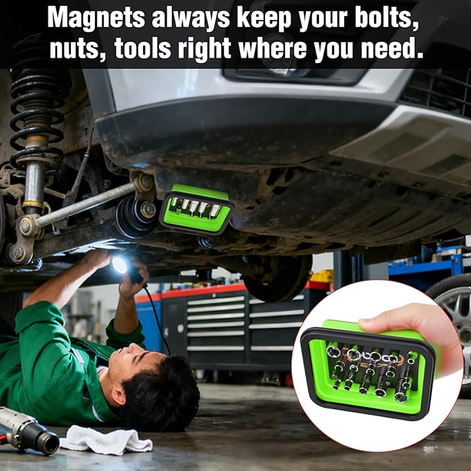 GOOACC 3 Sizes Collapsible Magnetic Parts Tray Set Green Silicone Foldable Tool Trays Organizer for Screws Bolts Nuts Pins Washers and Other Small Metal Parts Double Sided Magnet Base