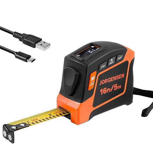 JORGENSEN Digital Tape Measure, 16Ft Rechargeable Digital Measuring Tape