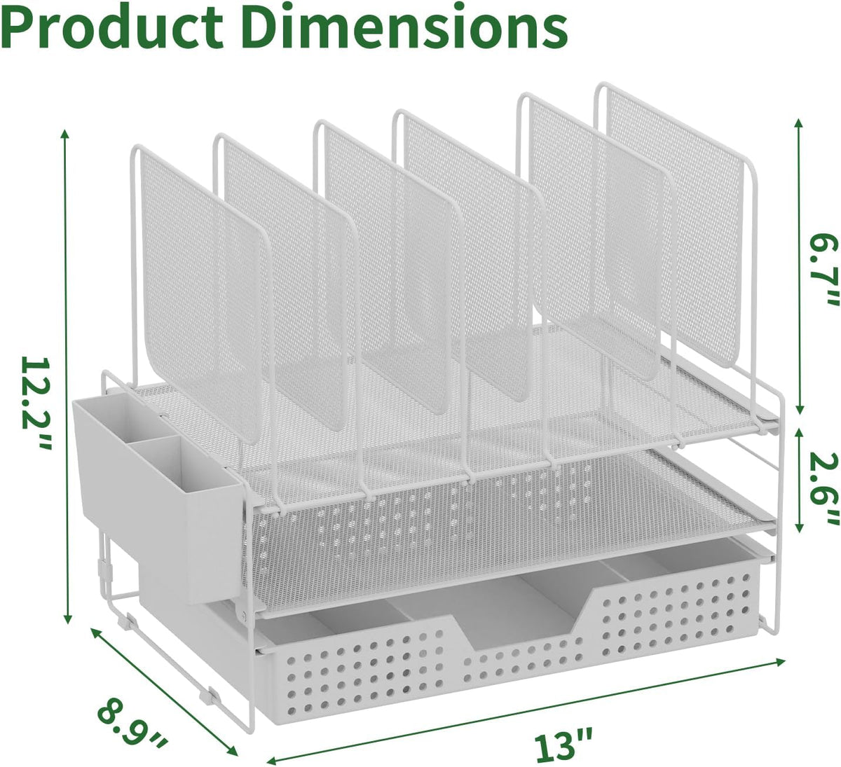LEKETREE Desk Organizer, Office Organization with Vertical File Holder, File Organizer with Drawer and Pen Holder, Desk Accessories and Workspace Organizers for Home Office (White)