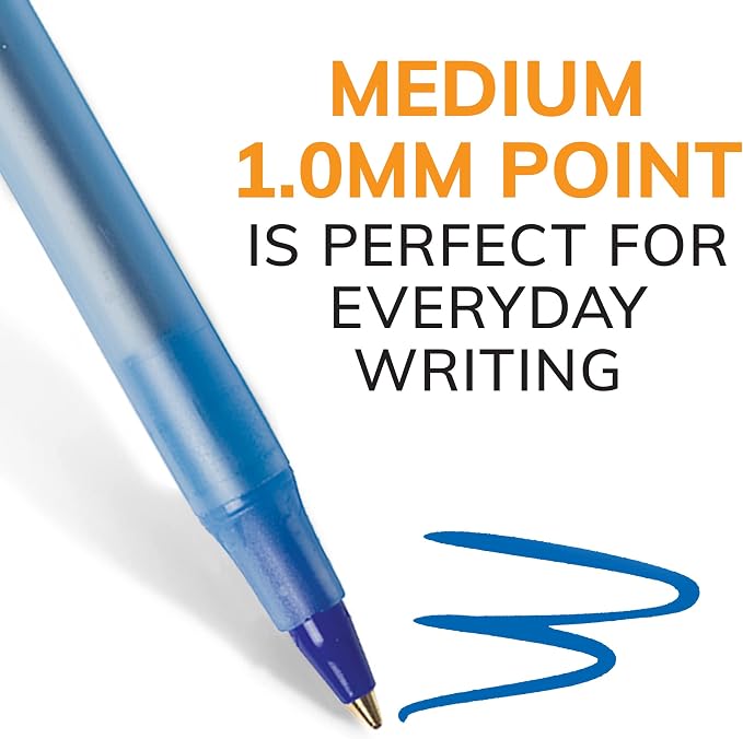 BIC Round Stic Xtra Life Ballpoint Pen, Medium Point, Flexible Round Barrel