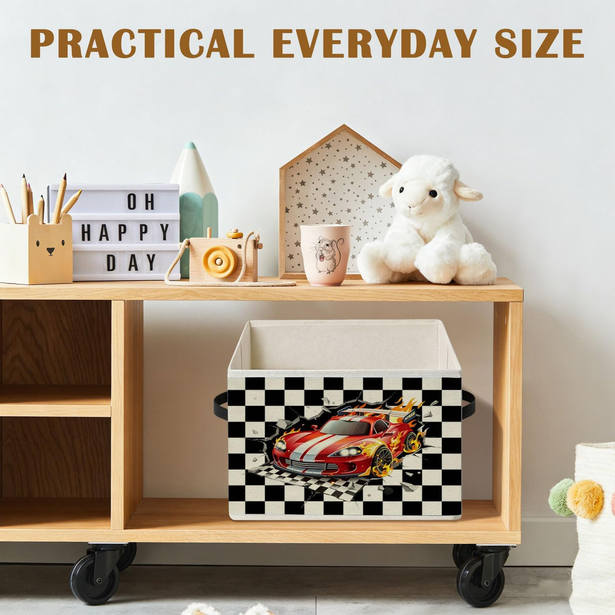 Racing Storage Bins Box,Race Car Room Decor | Ready Set Go Black Checkered Foldable Collapsible Storage Basket Organizer for Kids Nursery Bedroom Toys Playroom