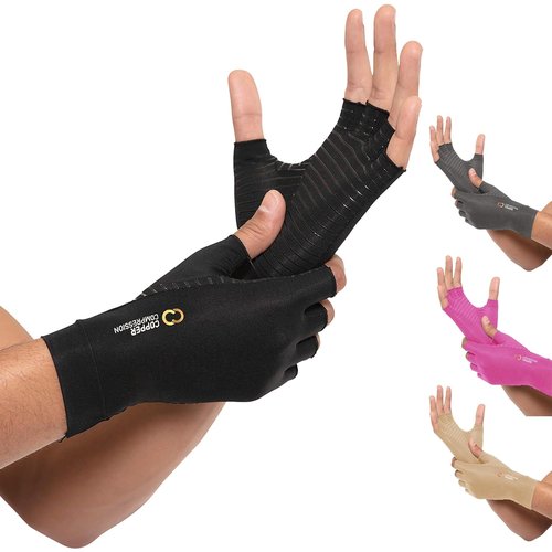 Copper Compression Arthritis Gloves - Fingerless Pain Relief for Carpal Tunnel | Hand Support for Neuropathy & Tendonitis (L)