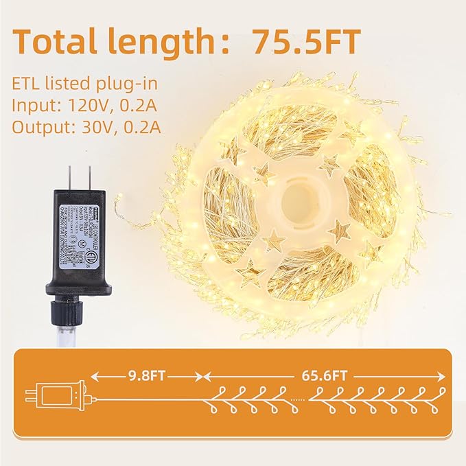 Dailyart Fairy Lights Plug in, 1000 Led Small Warm Wreath Lights with Remote 75Ft Long Waterproof Twinkle String Lights with Timer for Bedroom Outdoor Indoor Wedding Garland Decorative Silver Wire
