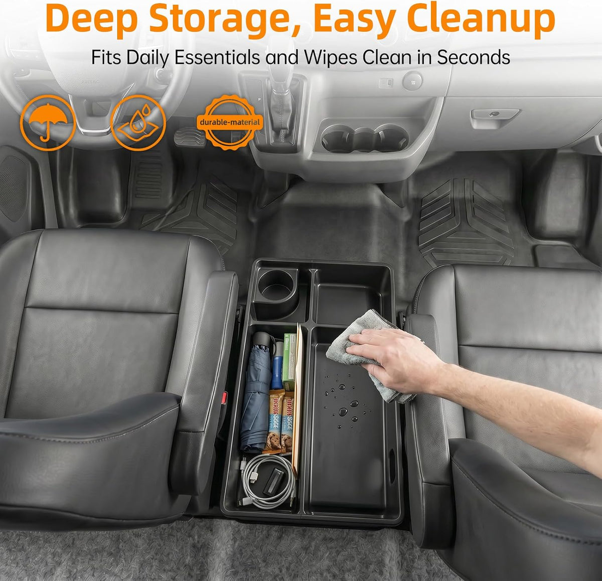 Floor Organizer Compatible with 2021-2026 Ford Transit Center Console Storage Organizer Under Seat Box Bin Cup Holder for Transit Accessories(Not for Transit Connect)