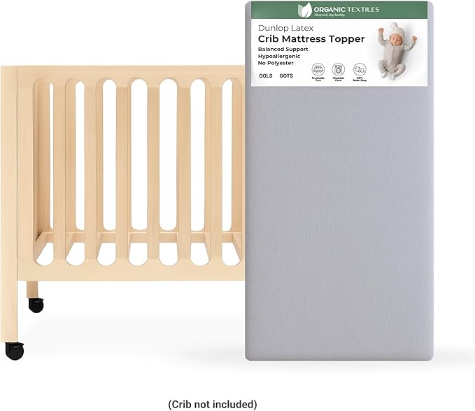 ORGANIC TEXTILES Organic Baby Mattress Topper with Heather Grey Cover - GOLS/GOTS Certified - Breathable, Hypoallergenic, 2" Mini Sleeper (31"x18")