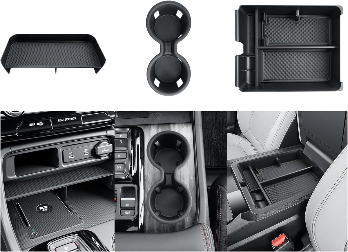 BIBIBO for 2026 Honda Passport Accessories Console Organizer 2026 Honda Passport Center Console Organizer+Cup Holder +Console Armrest Box Organizer Tray 2026 Passport Console Insert Organizer-3Packs