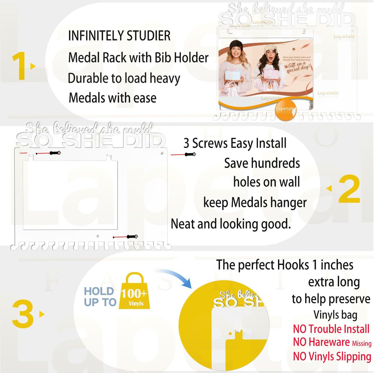 SO SHE DID Race Medal Holder - Stylish Wall Hanger for Marathon & Runner Medals | Durable Display