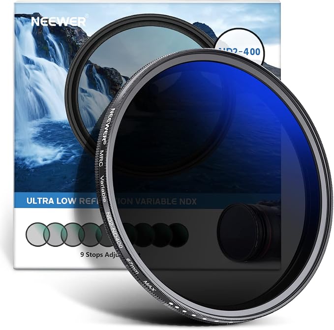 NEEWER 67mm Variable ND Filter ND2-ND400, Neutral Density Filter, Water and