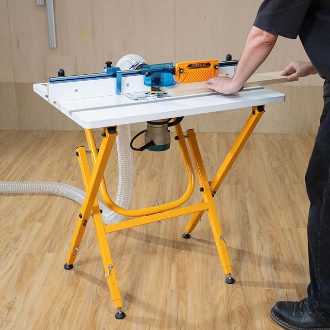 POWERTEC Folding Work Stand for Router Tabletop - Adjustable Height 32.7" to 35", Heavy Duty Steel, Portable Workbench Stand (UT1010)