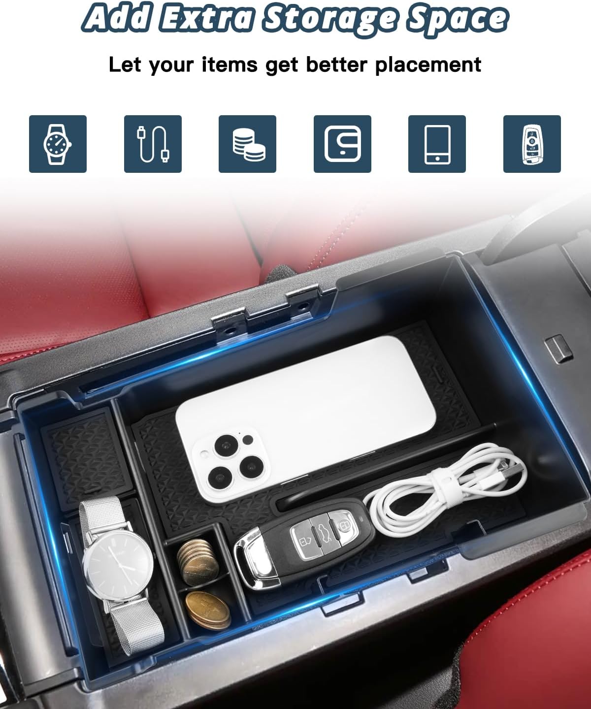 Ruiya 2019-2025 2026 Mazda3 Center Console Organizer for Mazda3 Hatchback/Sedan Accessories ABS Material Armrest Console Organizer Compatible with 2019-2022 2023 2024 2025 2026 Mazda Mazda3