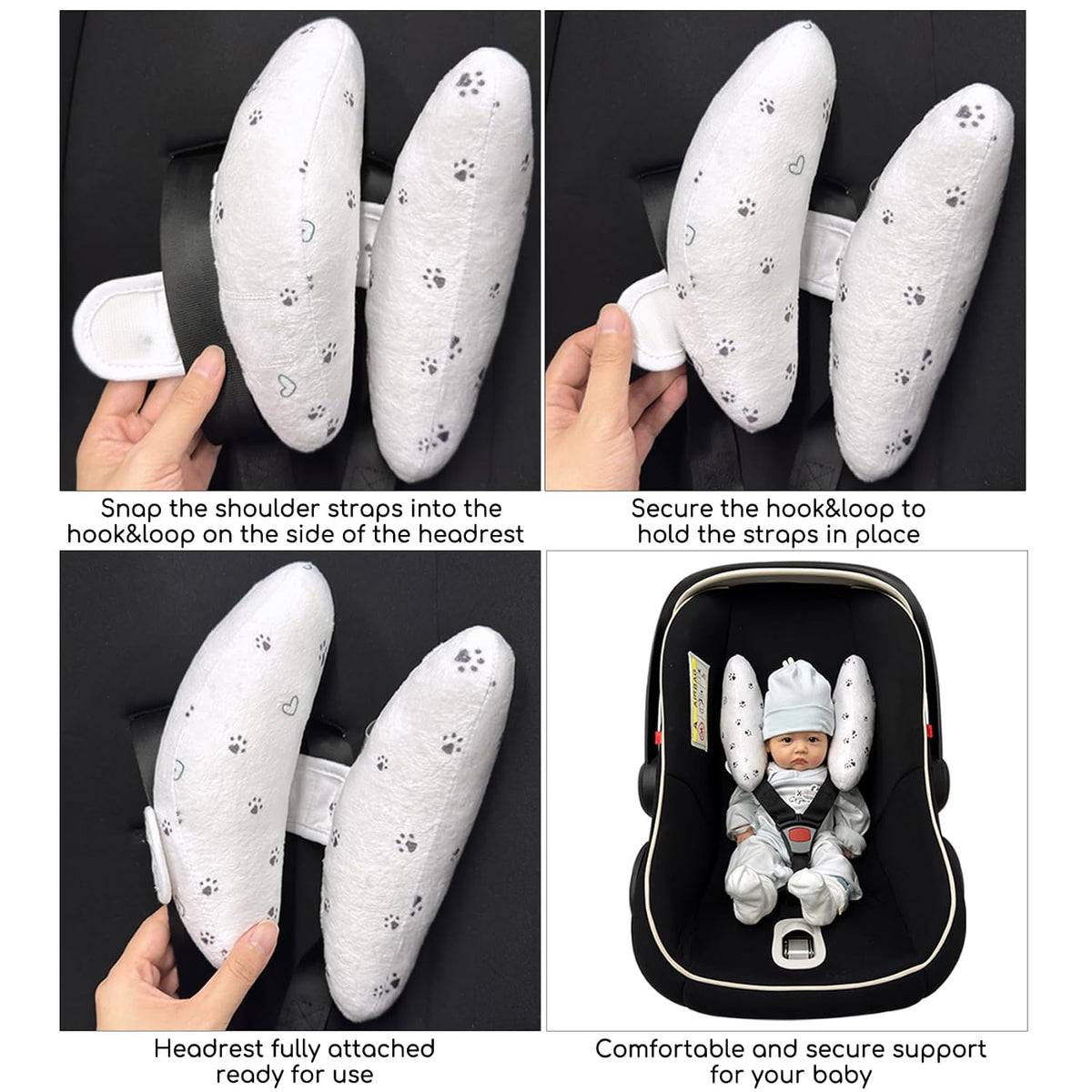 Adjustable Baby Head Neck Support Pillow for Car Seat and Stroller - Soft and Lightweight Cushion for Travel and Daily Use, with Cute Cat Paw Print Pattern Baby Travel