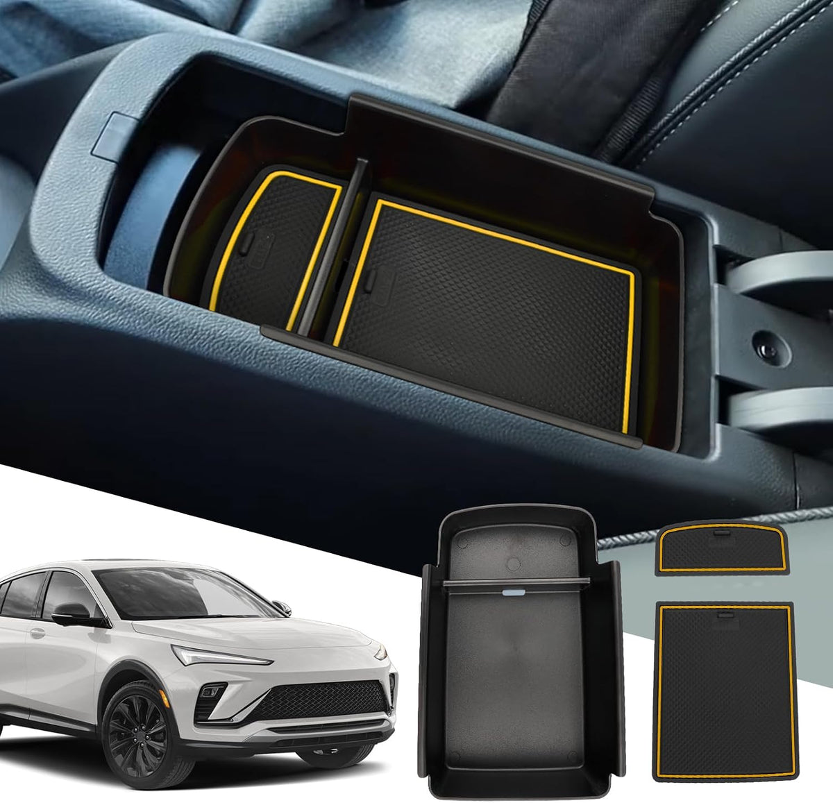 SXCY Fit for 2024-2026 Buick Envista Armrest Storage Box,Console Organizer Tray for 2024-2026 Envista Accessories, Console Tray for 2024 Envista Console Organizer (yellow)