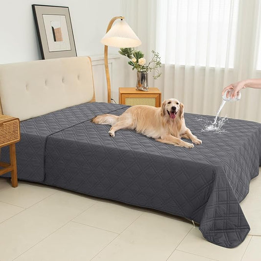 100% Waterproof Dog Couch Protector, Triple-Layer Waterproof Dog Bed Cover Pet Blanket Reversible 2-Tone Sofa Shield, Non-Slip Furniture Guard for Pets(82×92 Inch, Gray+Gray)
