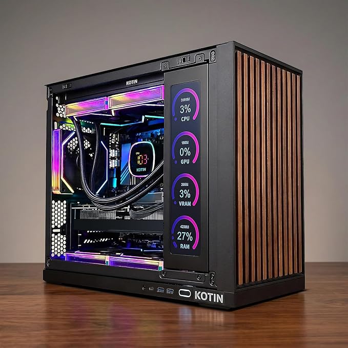 KOTIN Prebuilt Gaming PC RTX 5070 12GB, Ryzen 7 9700X, 32GB DDR5, 1TB SSD | 11.3in Smart Display, 850W 80+ Gold PSU, 360mm Liquid Cooler, WiFi 7, 1440p 4K ARGB Windows 11 Gaming Desktop Computer