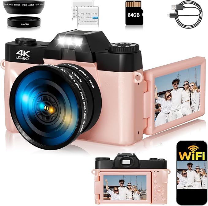 4K Digital Camera for Photography, 75MP WiFi Vlogging Camera for YouTube
