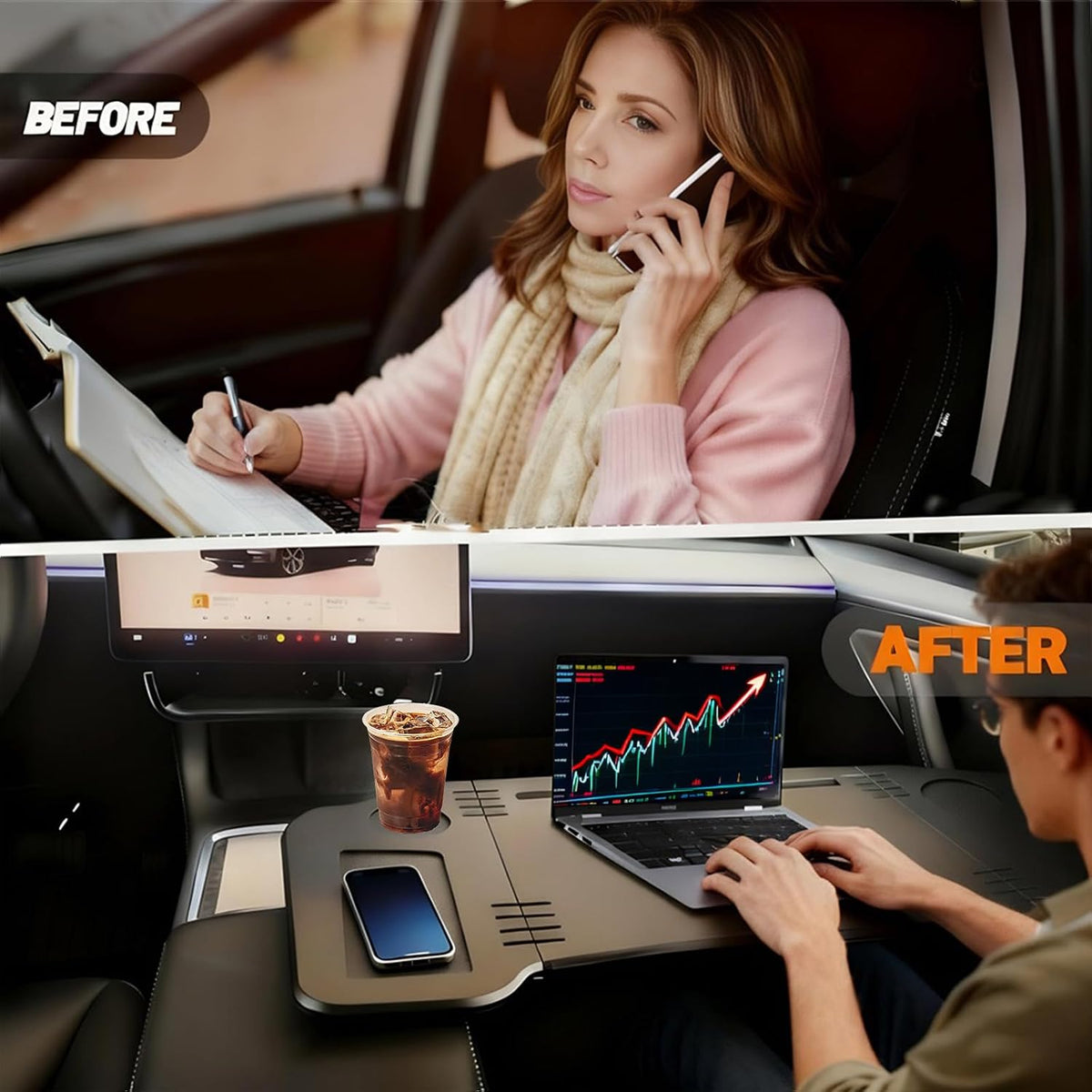 Foldable Car Table,Steering Wheel Desk for Laptop/Meal Tray Travel, 2-in-1