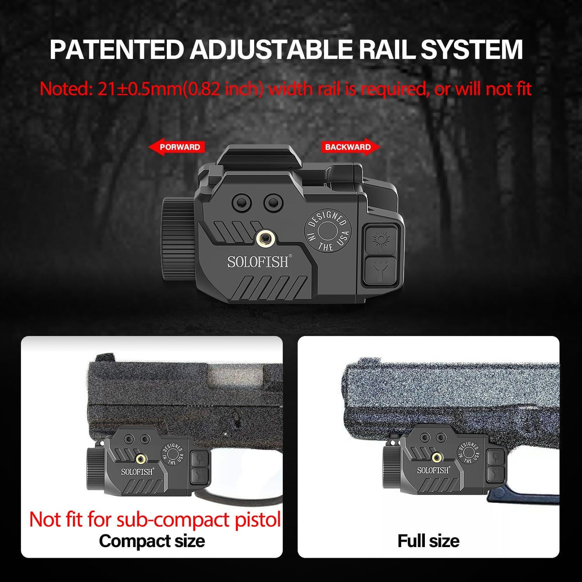 Solofish Pistol Light Laser Combo - 800lm Adjustable Shockproof Blue Laser Sight | Rechargeable with Strobe Function