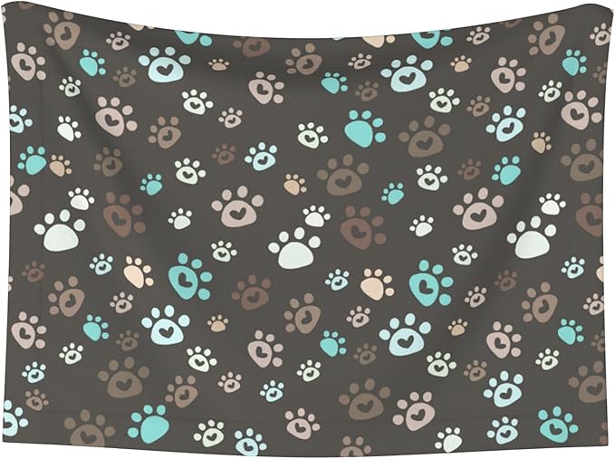 Paw Blanket for Dog Cat - Love Heart Paws Throw Blanket 30x20 Brown Pet Blanket for Couch Sofa Bed