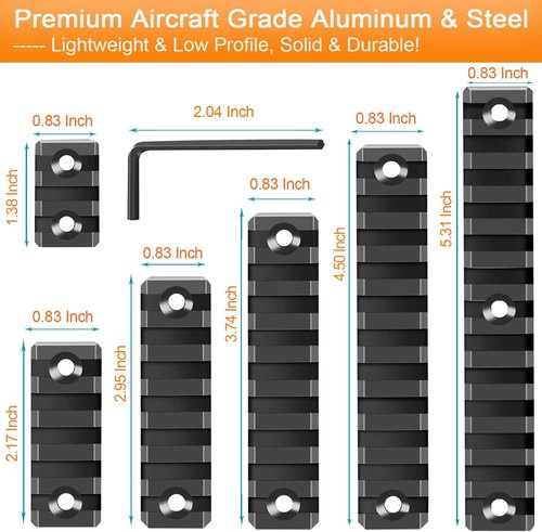 FENTUK Keymod Picatinny Rails Set - 3 to 13 Slot Options with T-Nuts & Screws - Black Finish