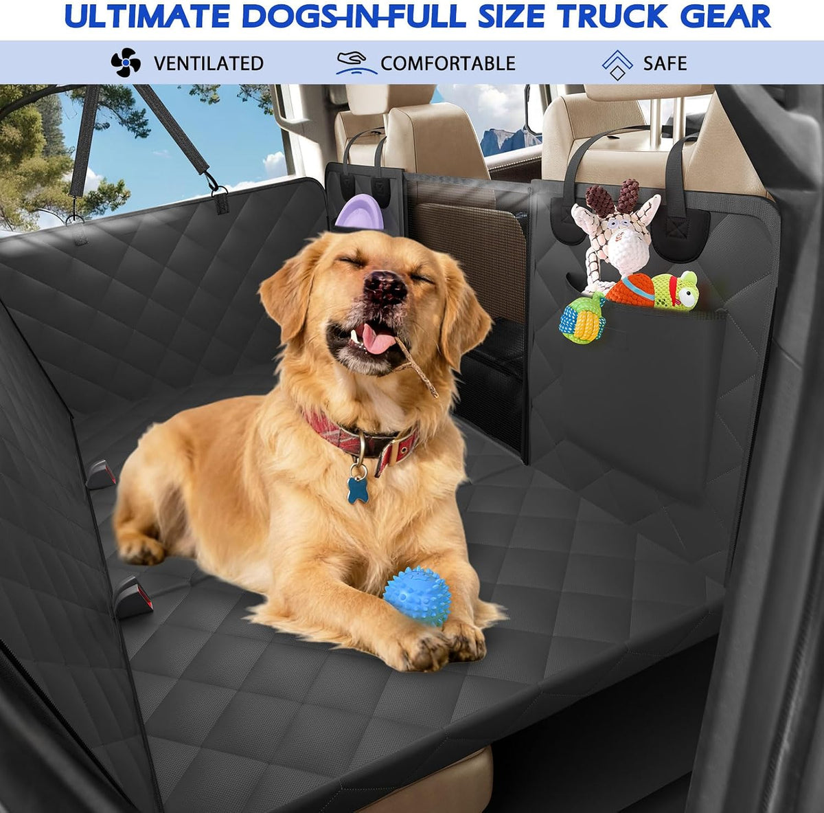 XL Back Seat Extender for Dogs, Hard Bottom Truck Seat Cover