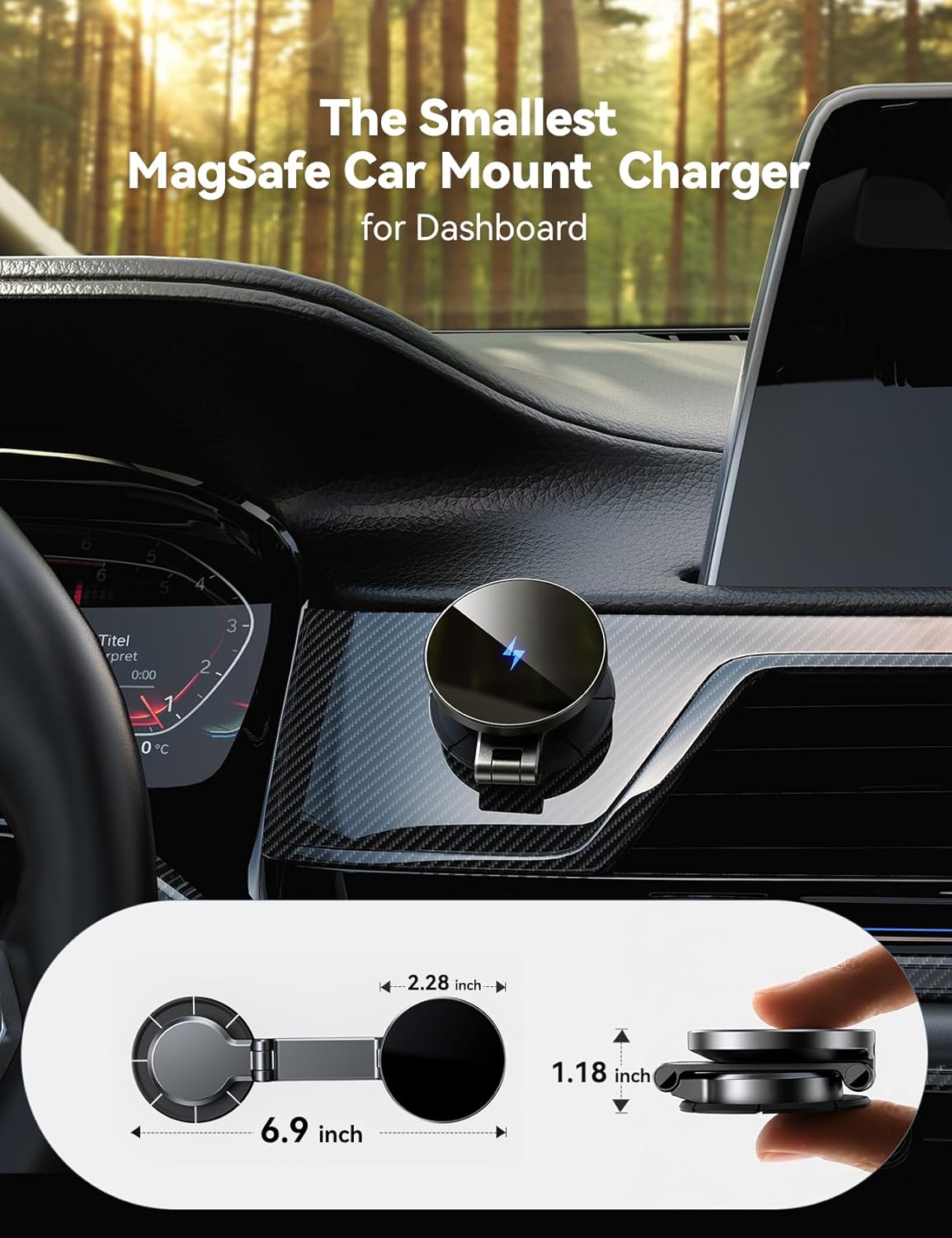 JOYROOM All-Metal MagSafe Car Mount Charger, 15W Wireless Car Charger
