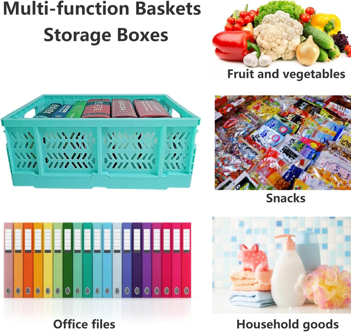 20L Folding Crates, 4Pack Plastic Storage Bins Organizer for Home and Office,Plastic Folding baskets,Collapsible Crates for Chrismas Gifts, Toys Storage. (Blue,15.7x11.8x6.3Inch)