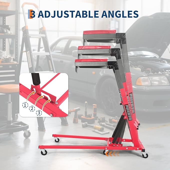 Topside Automotive Creeper,Engine Topside Creeper with Adjustable Height 48"-66", 400 Lbs Heavy-Duty Foldable Garage Creepers, 6 Swivel Casters, Padded Deck, Tool Pouch, for Truck/SUV Garage Mainten