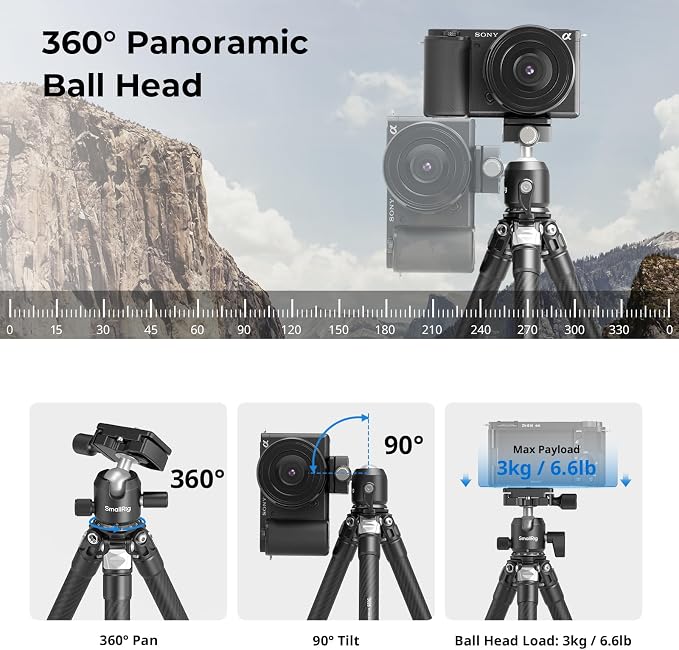 SmallRig Carbon Fiber Mini Desktop Tripod, 15.5'' / 39.5cm Compact Pocket