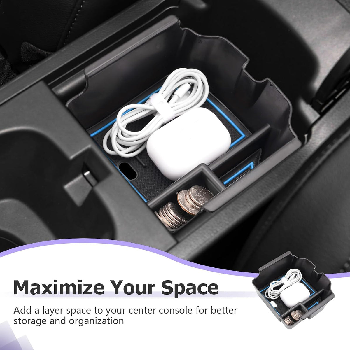 LUWU 2026 2027 Acura Integra Center Console Organizer for 2023 2024 2025 2026 2027 Acura Integra Accessories Armrest Console Storage Box Insert Tray ABS Material Blue-Trim