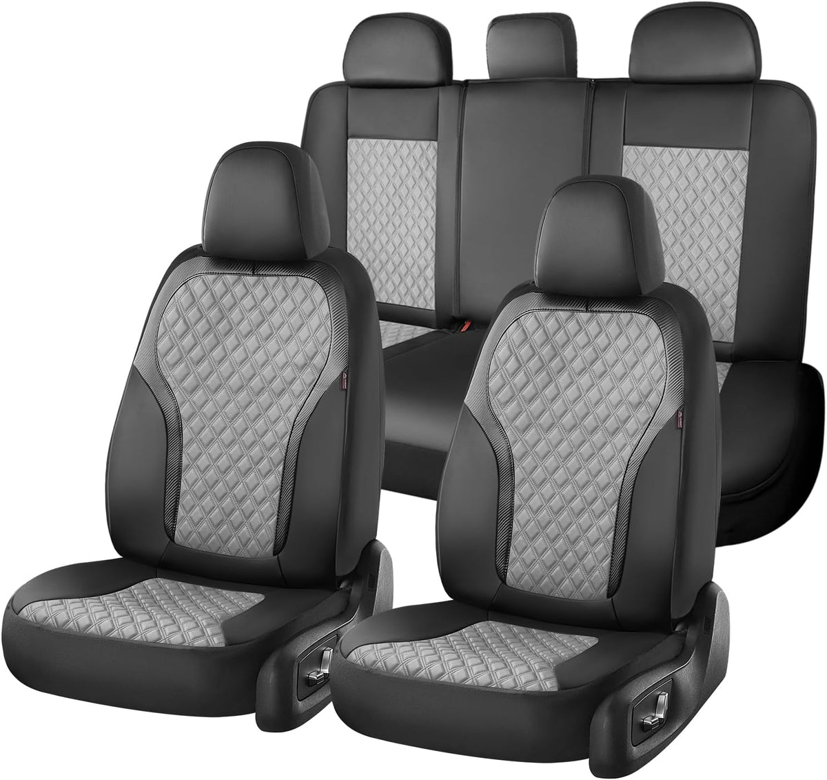 Coverado Front Seat Covers, 2-Pack Luxury Diamond Leather Car Seat Cover with Carbon Fibre Weave, Spill-Proof Driver Car Seat Protectors, Waterproof Seat Covers Universal Fit for Most Cars, Black